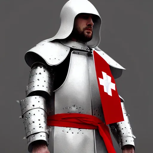 Prompt: man in crusader armor and white cloak with big red cross on it digital art realistic high detail