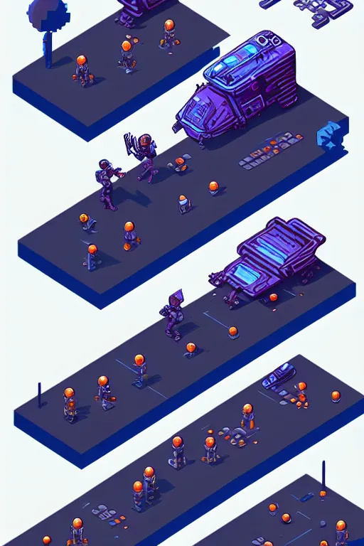 Image similar to isometric design, sprite sheet, game resources, futuristic van by josan gonzalez