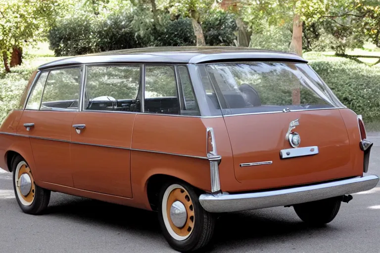 Prompt: a 1960s hatchback car, brown