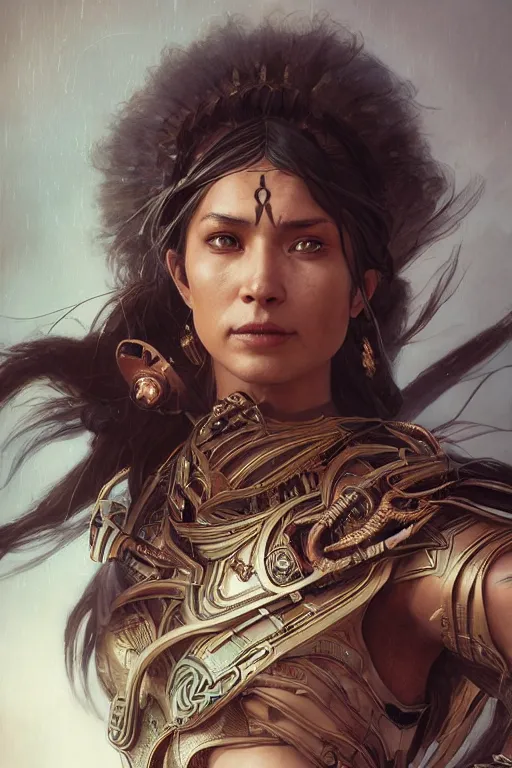 Prompt: portrait of a female Amazon warrior looking fierce, sci-fi, fantasy, intricate, dramatic lighting elegant, highly detailed, high contrast, dramatic studio lighting, cgsociety, artstation, octane render, unreal engine, concept art, sharp focus, art by artgerm and greg rutkowski and alphonse mucha