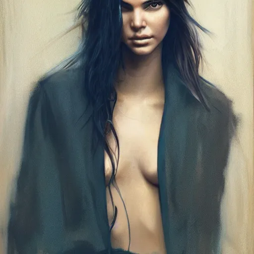 Image similar to fashion model kendall jenner by Danny O'Connor by Richard Schmid by Jeremy Lipking by moebius by atey ghailan