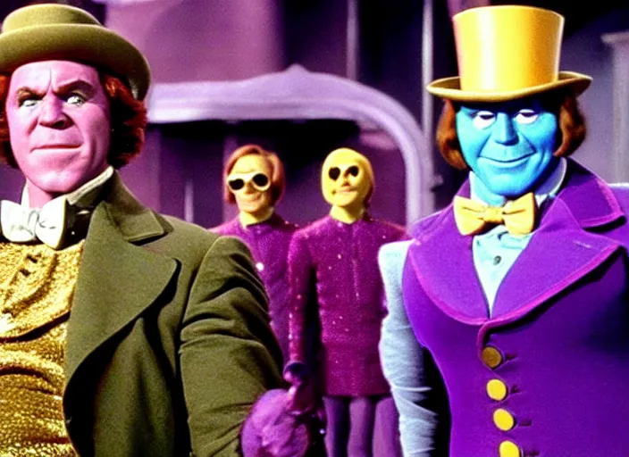 Image similar to film still of thanos as willy wonka in willy wonka and the chocolate factory 1 9 7 1