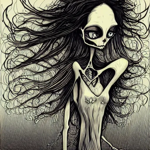 Prompt: grunge cartoon vector sketch of a human mixed with a cat by - zdzisław Beksiński in the style of corpse bride, loony toons style, horror theme, detailed, elegant, intricate