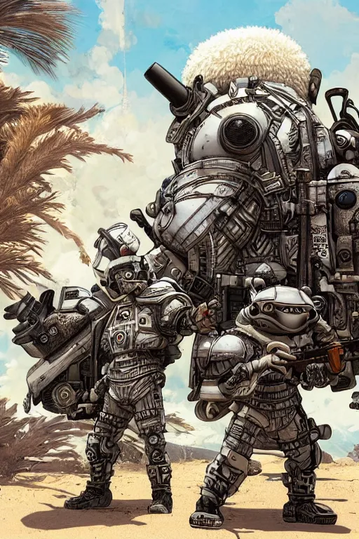 Image similar to anthropomorphic rodent with white and black ancestral ornate japanese tactical gear on an abandonment desert planet, high intricate details, long shot, rule of thirds, golden ratio, graphic novel by fiona staples and dustin nguyen, by beaststars and orange, peter elson, alan bean, studio ghibli, makoto shinkai