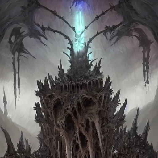 Image similar to a demon wall towers made of bones, bone walls, bones on the walls, violet battlefield theme, dark art masterpiece artstation. 8 k, sharp high quality artwork in style of jose daniel cabrera pena and greg rutkowski, concept art by tooth wu, blizzard warcraft artwork, hearthstone card game artwork, wall made of bones