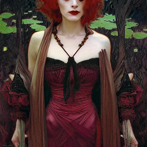 Image similar to portrait of a lady vampire, 35mm, 1920', depth of field, ominous, sharp, photorealistic, realistic, high definition, 8k, deviantart, donato giancola, irwin penn, Alphonse Mucha