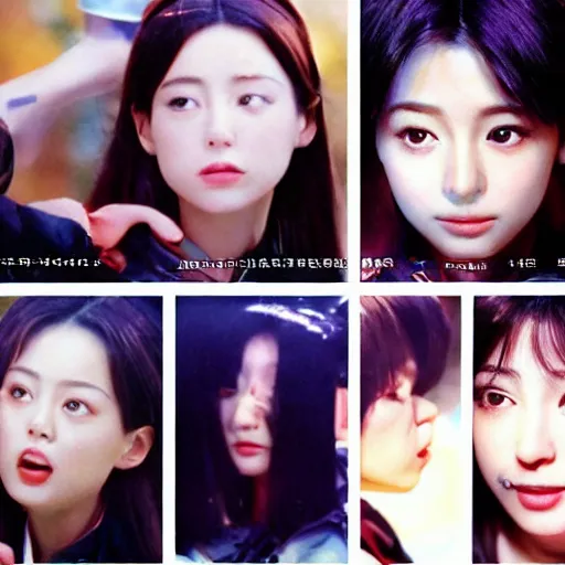 Image similar to 1990s, perfect, dynamic, epic, cinematic 8K HD movie shot of semi-close-up japanese beautiful cute young J-Pop idol actress girl face, she express joy and posing. By a Chinese movie director. Motion, VFX, Inspirational arthouse, high budget, hollywood style, at Behance, with Instagram filters, Photoshop, Adobe Lightroom, Adobe After Effects, taken with polaroid kodak portra