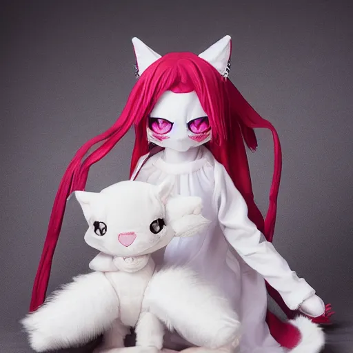 Prompt: cute fumo plush of a devout cat girl from a secret cult, the order of the burning shadow, studio lighting, chaotic neutral