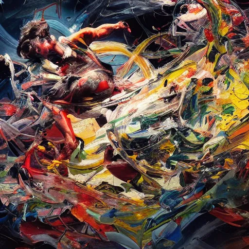 Prompt: jackson pollock painting, abstract chaos art, fantasy, hd, volumetric lighting, 4 k, intricate detail, by jesper ejsing, irakli nadar