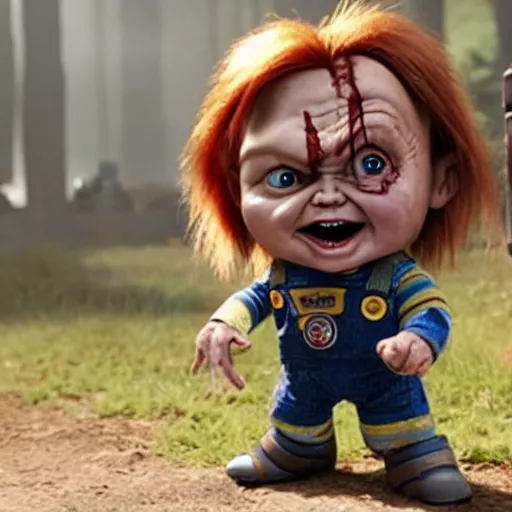 Image similar to a film still of chucky in star wars realistic, detailed