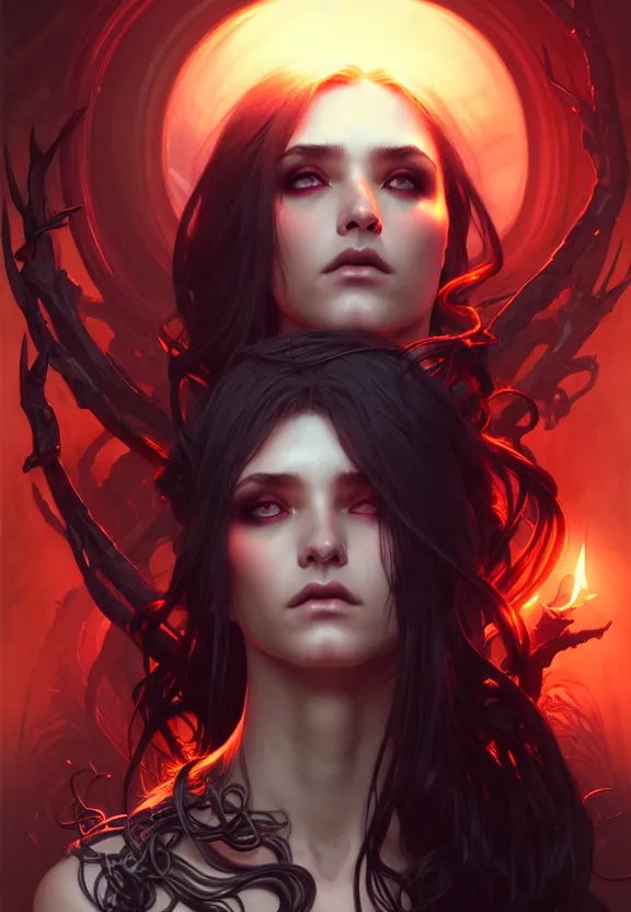 Image similar to Necromancer Sorceress, fantasy magic, undercut hairstyle, dark light night, intricate, elegant, sharp focus, illustration, highly detailed, digital painting, concept art, matte, art by WLOP and Artgerm and Greg Rutkowski and Alphonse Mucha, masterpiece