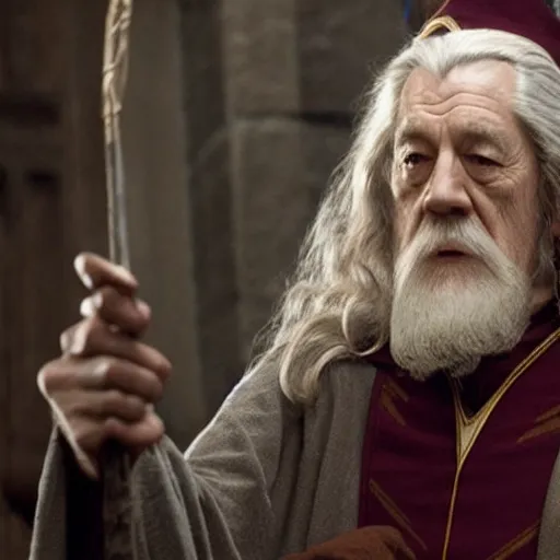 Image similar to still of gandalf as a gryffindor student in harry potter