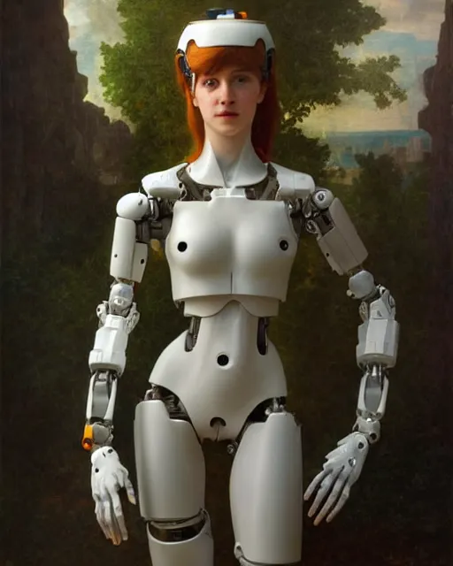 Prompt: girl with bright solarpunk mecha humanoid robotic parts with led lights, pudica pose gesture, by bouguereau, ultra - realistic and intricate, hdr 8 k