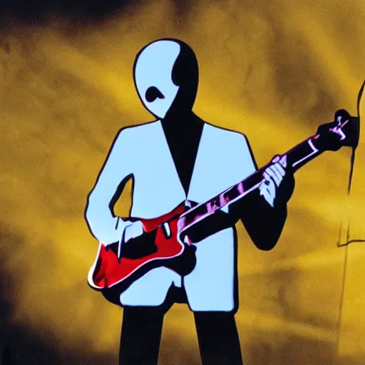 Image similar to slenderman playing guitar in oasis band