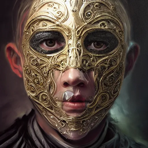 Image similar to Very very very very highly detailed epic photo of face with venetian mask, intricate, dystopian, sci-fi, extremely detailed, digital painting, artstation, concept art, smooth, sharp focus, illustration, intimidating lighting, incredible art by Tokujin Yoshioka and Anton Pieck