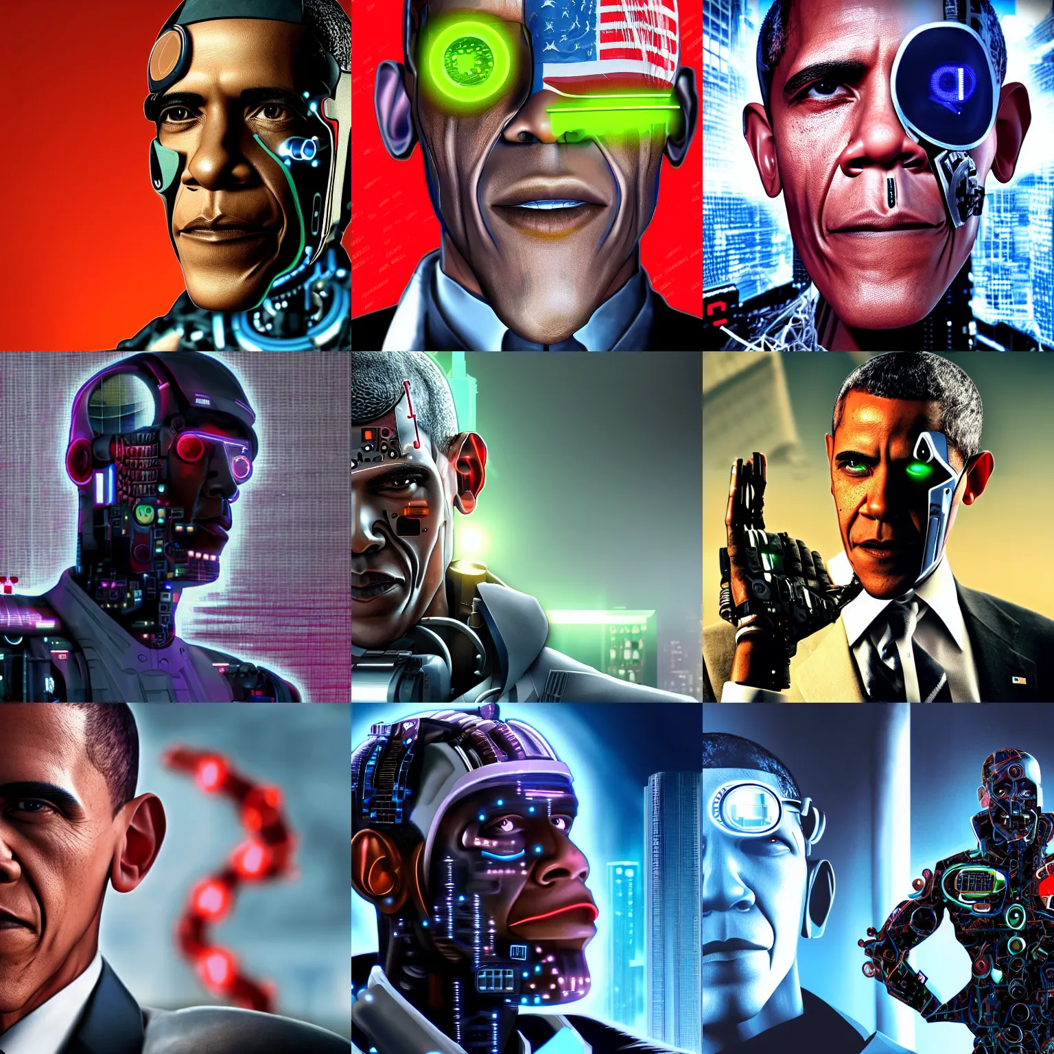Prompt: cyborg obama cyberpunk, 4k photo