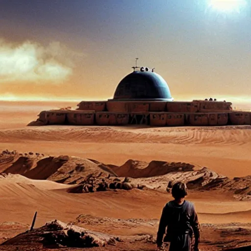 Prompt: panorama tatooine Luke skywalker