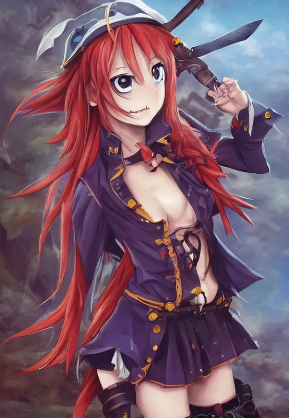 Image similar to extreme wide angle portrait of a female pirate, a cute uniform, somewhat of an anime in fantasy style, trending artwork, made with anime painter studio, by anato finstark, tony sart and an anime artist, collaboration