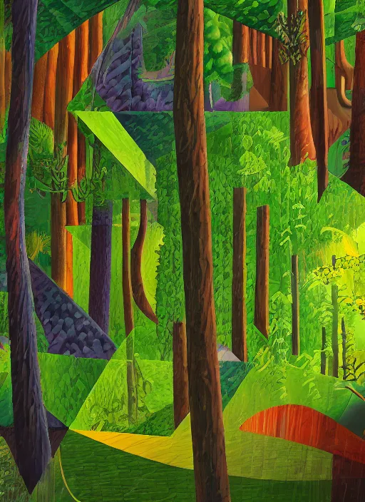 Prompt: lush forest, high detail, 4 k, concept art, cubism style