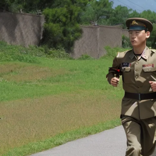 Image similar to forrest gump running through korean demilitarised zone