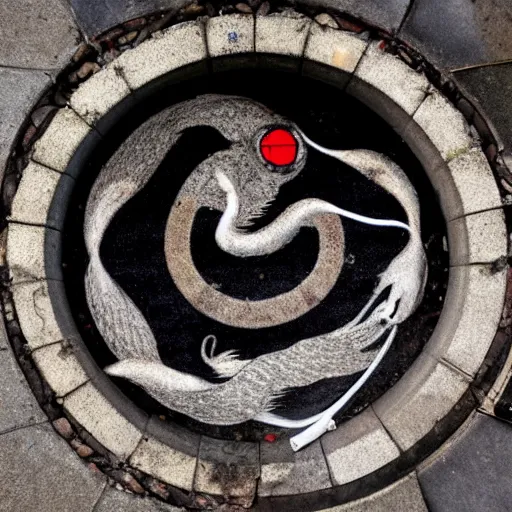 Prompt: ouroboros hiding in london sewer system