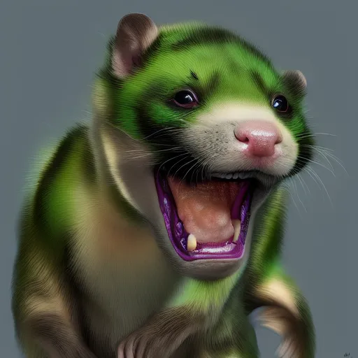 Prompt: A ferret is The Hulk, hyperdetailed, artstation, cgsociety, 8k