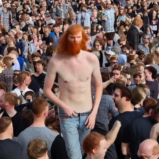 Image similar to a 7 foot tall, ginger, balding man walking among the crowd