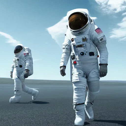 Image similar to astronauts walking ominously towards a SpaceX rocket, cinematic still, atmospheric, 4k