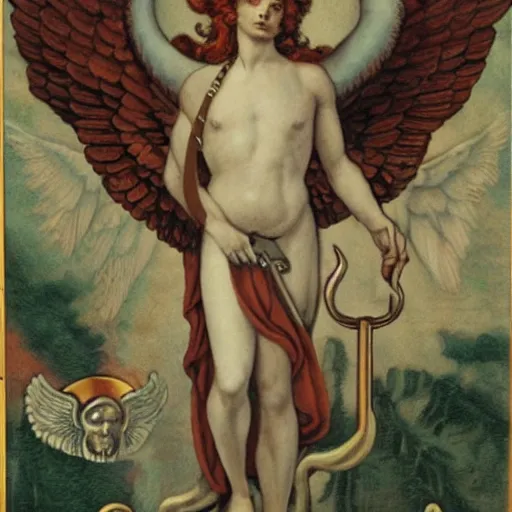 Image similar to fallen angel with hermes caduceus.