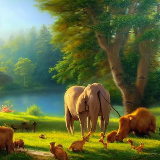Image similar to Serene landscape with animals by Mark Keathley, 4k, artstation, HD,