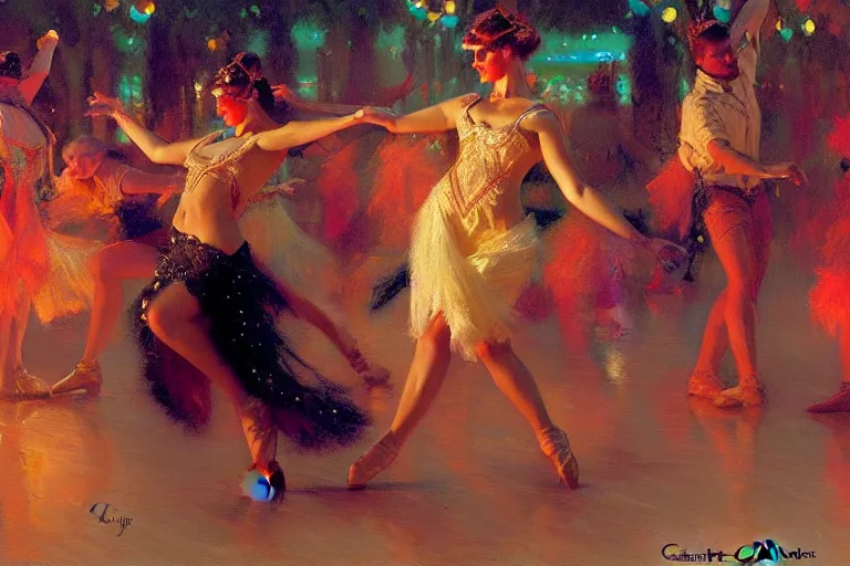 Image similar to dance festival, summer, neon light, painting by gaston bussiere, craig mullins, j. c. leyendecker