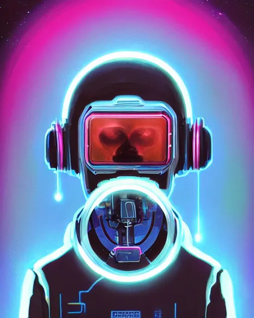 Image similar to silly sloth as future coder man looking on, sleek cyclops display over eyes and sleek bright headphoneset, neon accent lights, holographic colors, desaturated headshot portrait digital painting by dean cornwall, rhads, john berkey, tom whalen, alex grey, alphonse mucha, donoto giancola, astronaut cyberpunk electric