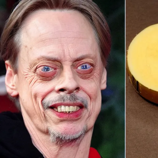 Image similar to steve buscemi made of gouda cheese