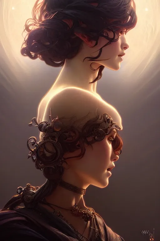 Prompt: the path of chackras closeup filled background around face, fantasy magic, undercut hairstyle, dark light night, intricate, elegant, sharp focus, illustration, highly detailed, digital painting, concept art, matte, art by wlop and artgerm and greg rutkowski and alphonse mucha, masterpiece