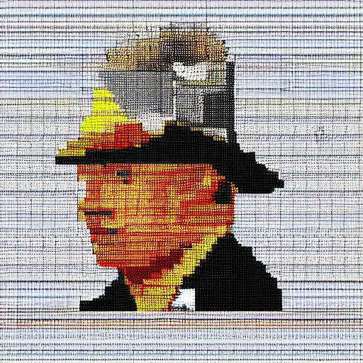 Prompt: Vladimir Putin as a cowboy. Cross-stitch style