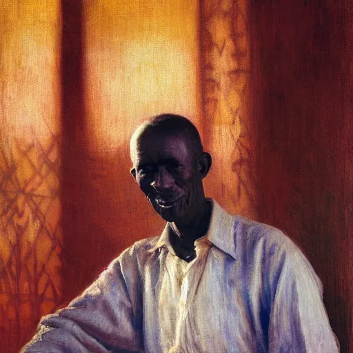 Prompt: a painting of a jovial, loving, daddy/fatherly, generous, kind wise elder and his on from Kenya by Henry Ossawa Tanner . dramatic angle, ethereal lights, details, smooth, sharp focus, illustration, realistic, cinematic, artstation, award winning, rgb , unreal engine, octane render, cinematic light, macro, depth of field, blur, red light and clouds from the back, highly detailed epic cinematic concept art CG render made in Maya, Blender and Photoshop, octane render, excellent composition, dynamic dramatic cinematic lighting, aesthetic, very inspirational, arthouse.