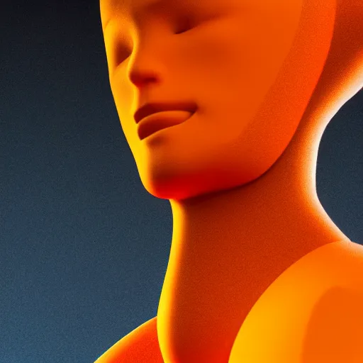 Image similar to closeup of a glitchy desktop monitor with a humanoid body wearing an orange jacket. yellow background. illustration, artstation, cinematic, photoreal.