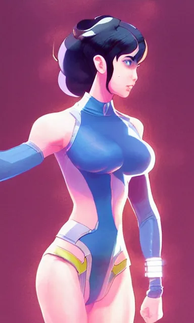 Prompt: young female character inspired by chun li and starfire, digital art made by makoto shinkai, lois van baarle and jakub rebelka, highly detailed, symmetrical, extremely coherent, anatomically perfect