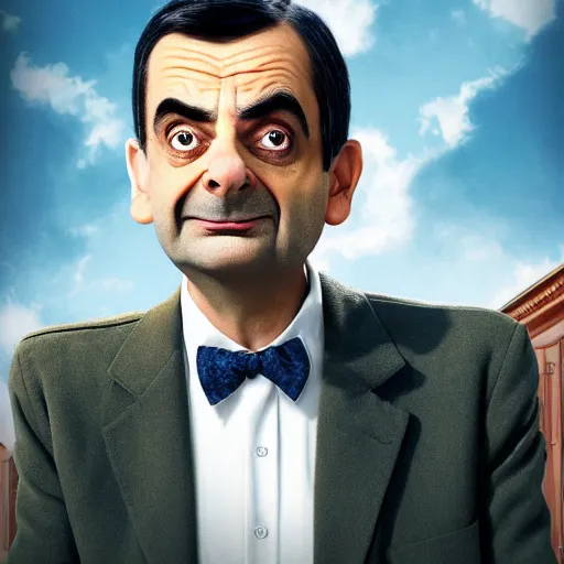 Image similar to mr bean as funny epic war hero, movie poster, 8 k hd,