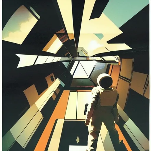 Prompt: Stanley Kubrick, 2001: A Space Odyssey by Ashley Wood and Mike Mignola and Drew Struzan, artstation, 60's French sci-fi poster, 4K detailed post processing, footage