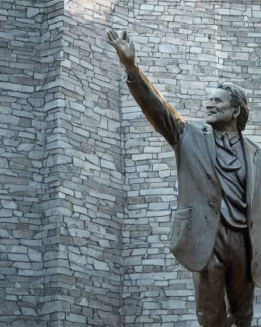 Image similar to statue of robin williams waving goodbye, detailed, gorgeous lighting