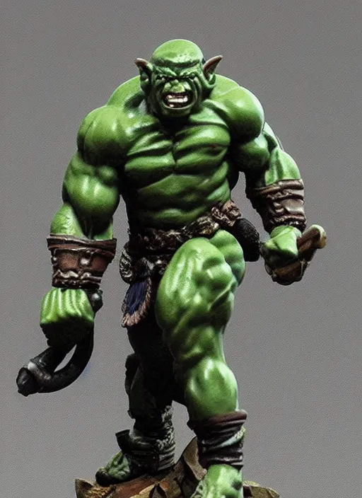 Prompt: Image on the store website, eBay, Detailed Miniature of a Muscular Orc Warrior with dark green skin .