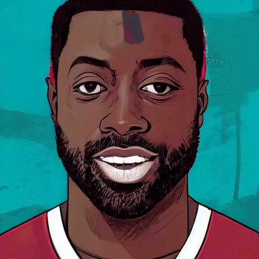 Prompt: Dwyane Wade profile picture by Sachin Teng, asymmetrical, Organic Painting , Matte Painting, geometric shapes, hard edges, graffiti, street art:2 by Sachin Teng:4