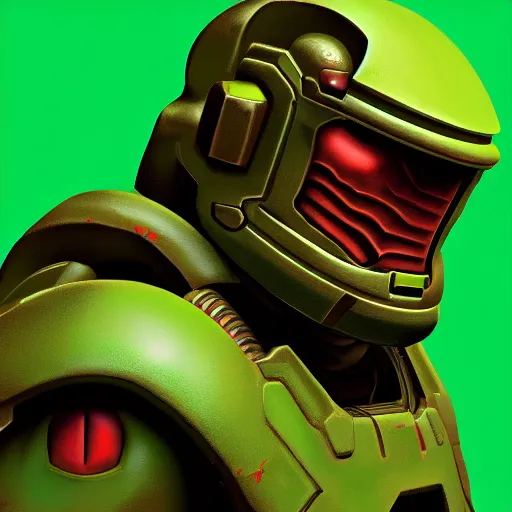 Image similar to portrait of doomguy from game doom, highly detailed, 8 k render centered, digital painting