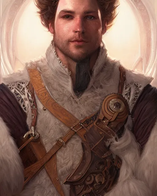 Image similar to white male rogue bard portrait | highly detailed | very intricate | symmetrical | cinematic lighting | award - winning | closeup portrait | painted by donato giancola and mandy jurgens and charlie bowater | featured on artstation