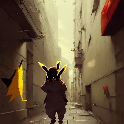 Prompt: pikachu mugging people in a back alley, art by greg rutkowski, intricate, elegant, highly detailed, smooth, sharp focus, artstation