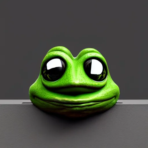 Image similar to A portrait of Pepe the frog sitting on a tungsten cube, lively atmospheric, cinematic, 8k, 4k, ultra detail, ultra-realistic, octane render