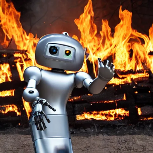 Image similar to Robot workers dancing around a fire