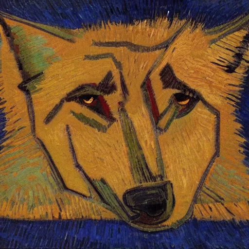 Prompt: A wolf, van gogh style, 8k, high quality, red blue color