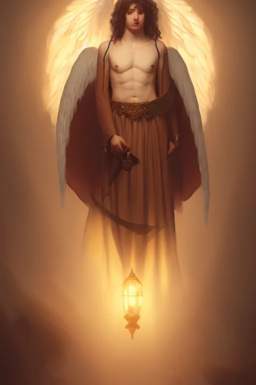 Image similar to a portrait of the male angel Azazel, illustration, soft lighting, soft details, iridescent lights, painting oil on canvas by Edmund Blair Leighton and Charlie Bowater octane render trending on artstation d&d characters, 4k, 8k, HD